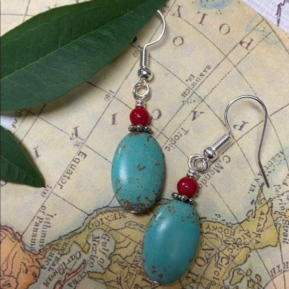 cocovalli Jewelry - NWOT Turquoise & red earrings oval simple